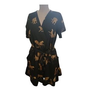 Q2 Black and Gold Animal Print Jumpsuit